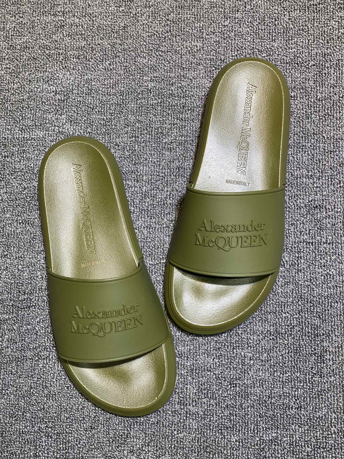 Alexander McQueen Logo Slide Sandals Olive Green