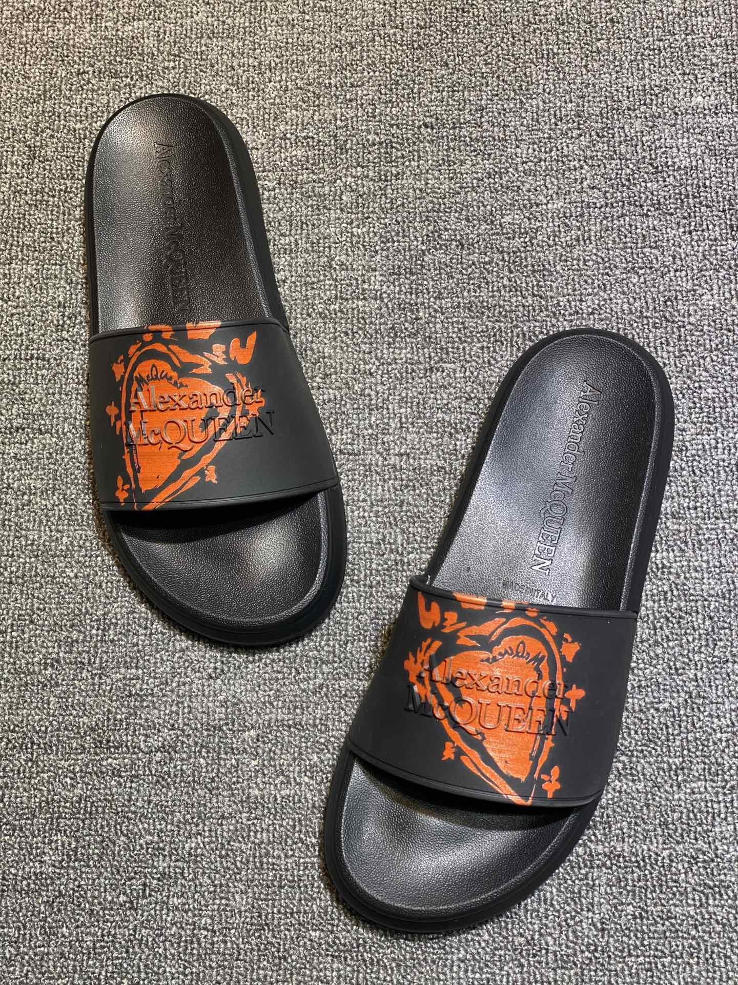 Alexander McQueen Graffiti Slide Sandals Black/Orange