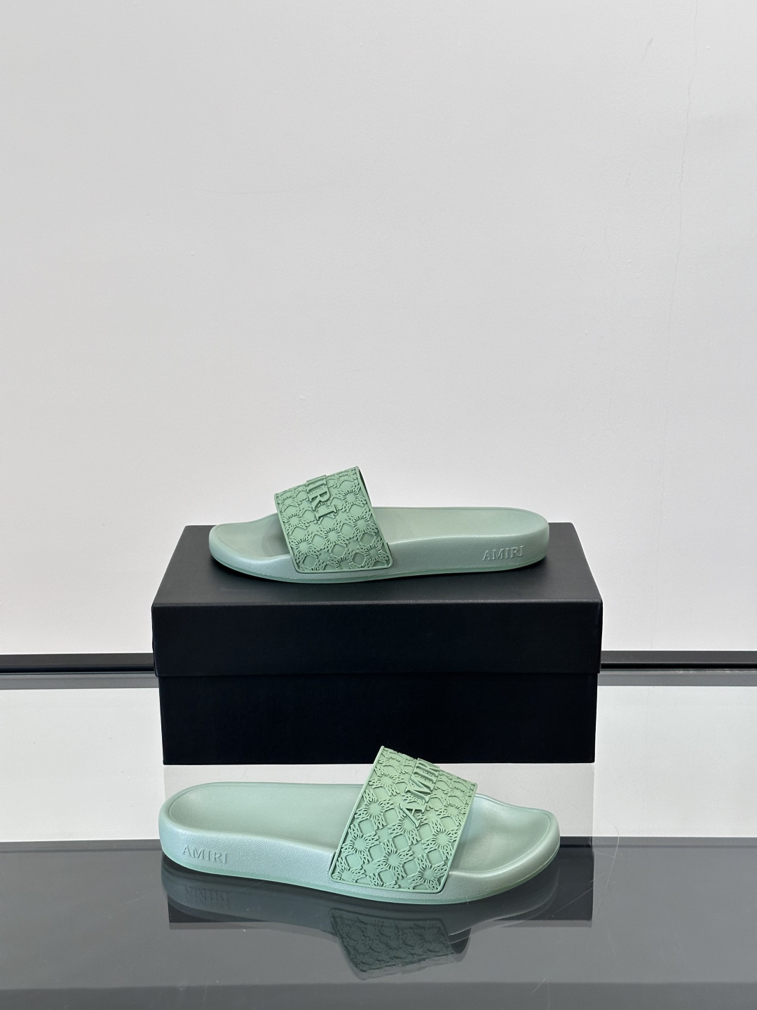 Amiri Logo Slide Sandals Mint Green