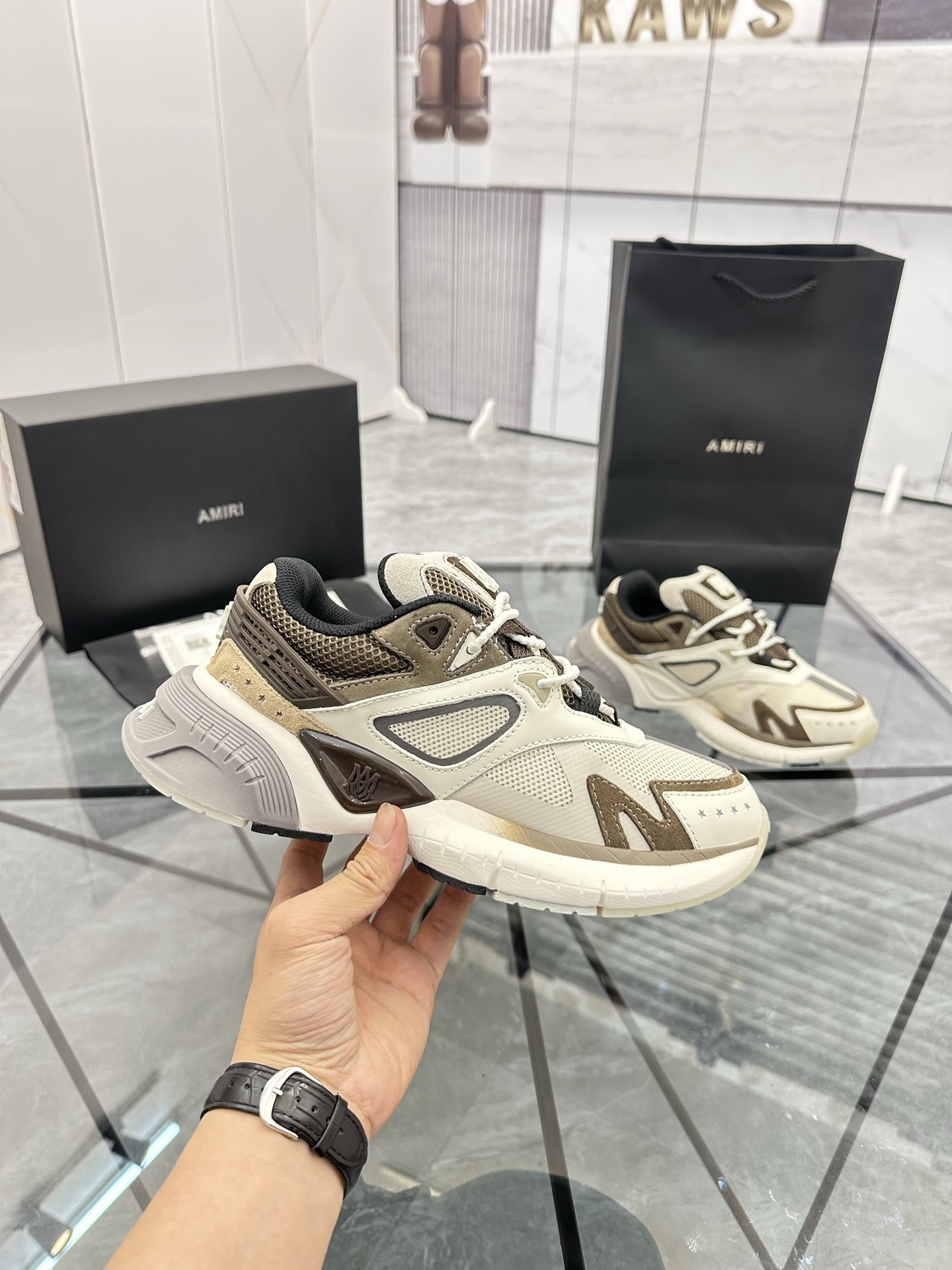 AMIRI Low-Top Leather Mesh Sneakers Multi-Color