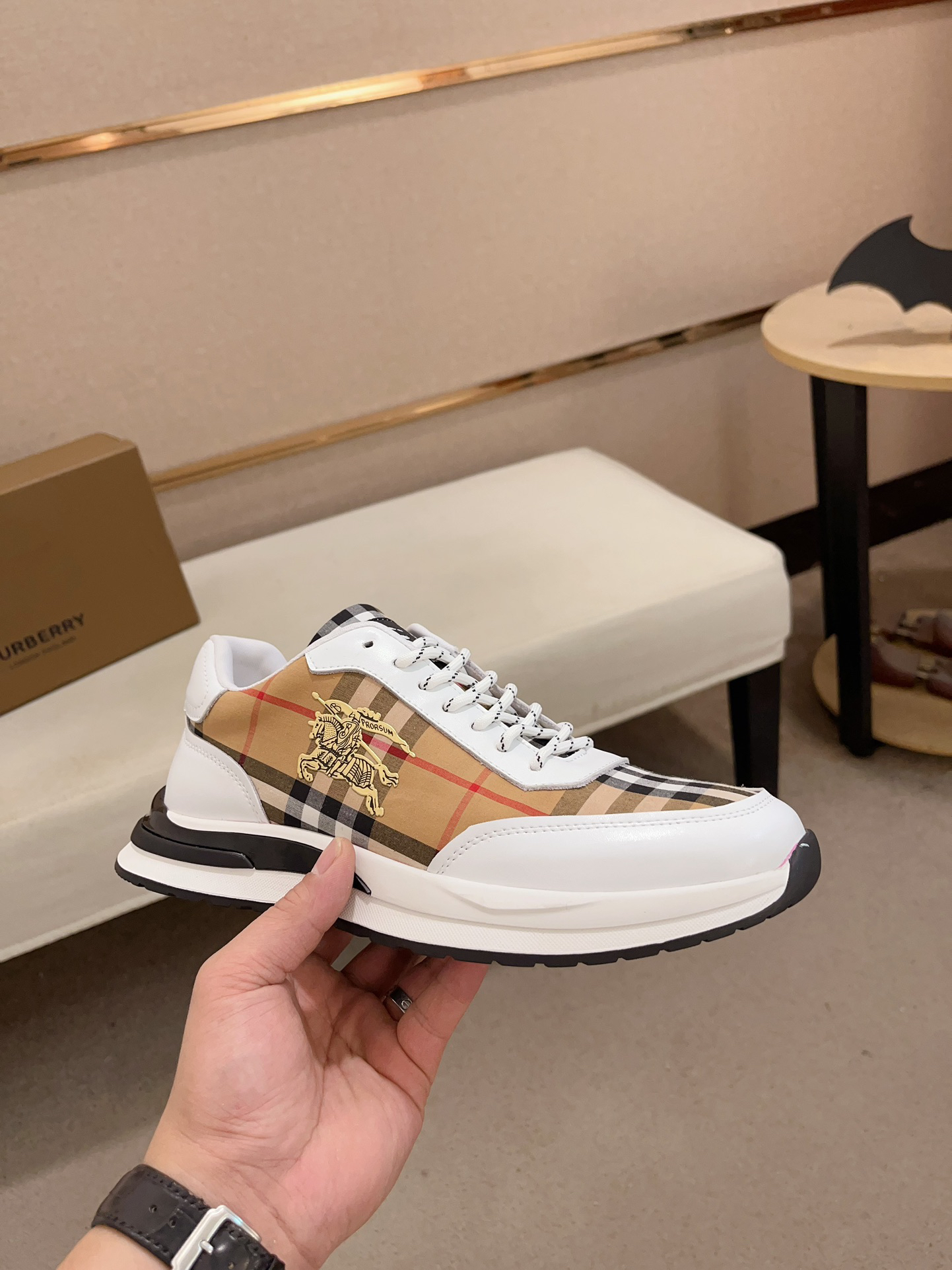 Burberry Vintage Check Leather Sneakers - Beige