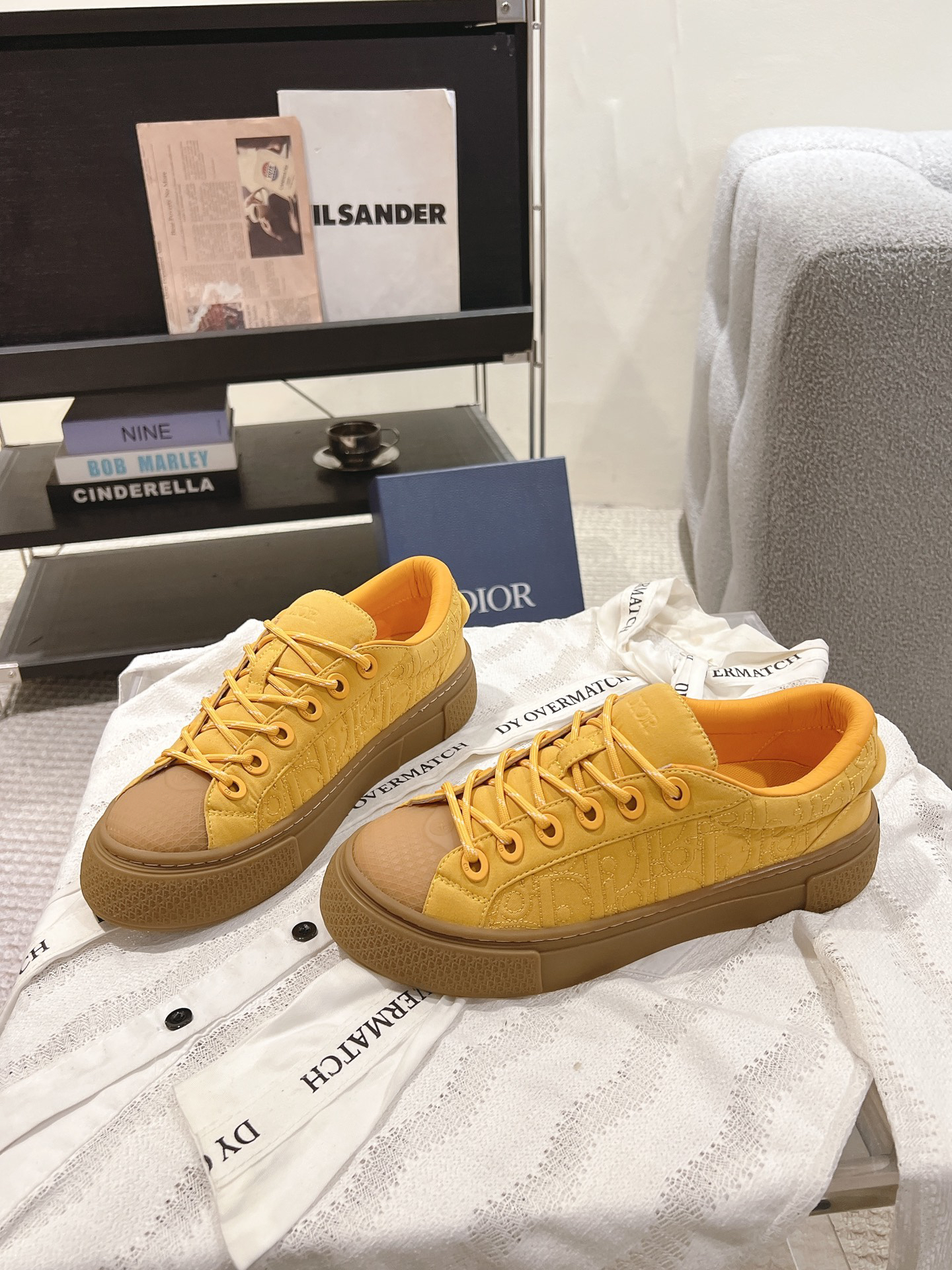 Dior B33 CD Diamond Low-Top Sneakers Yellow