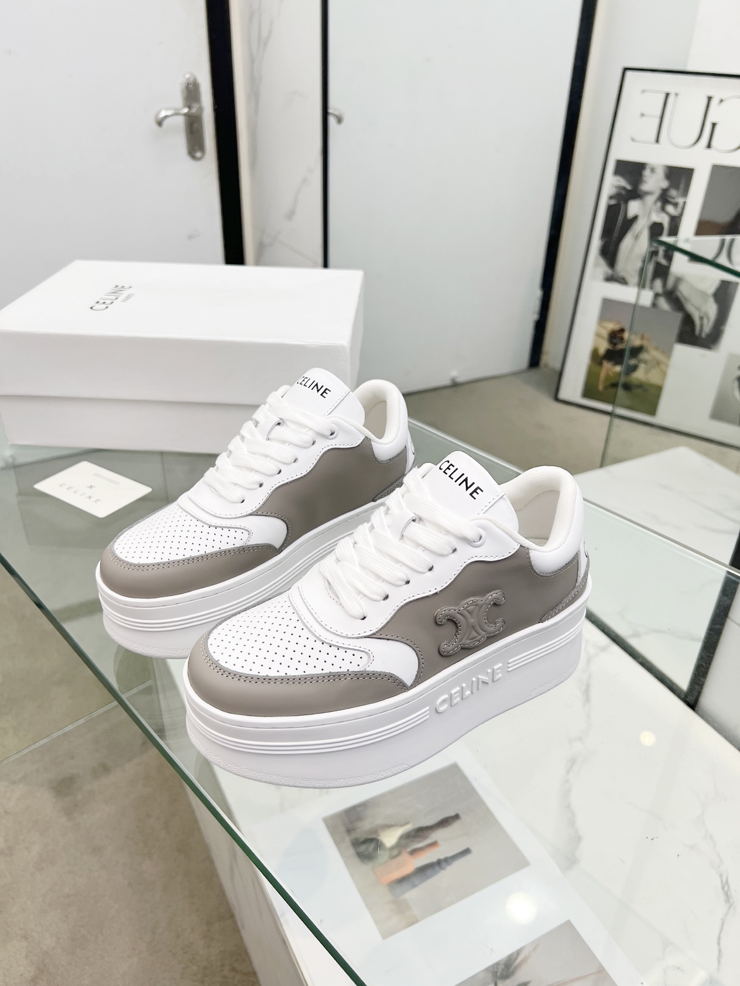 Celine Triomphe Wedge Sneakers Grey