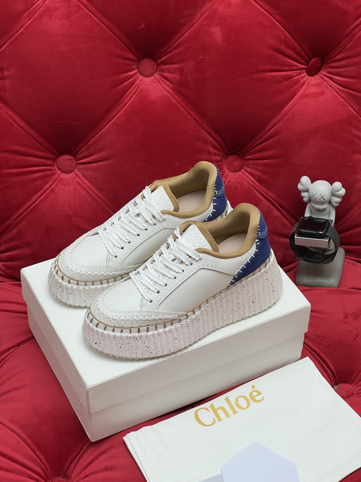 Chloe Platform Casual Sneakers White Blue