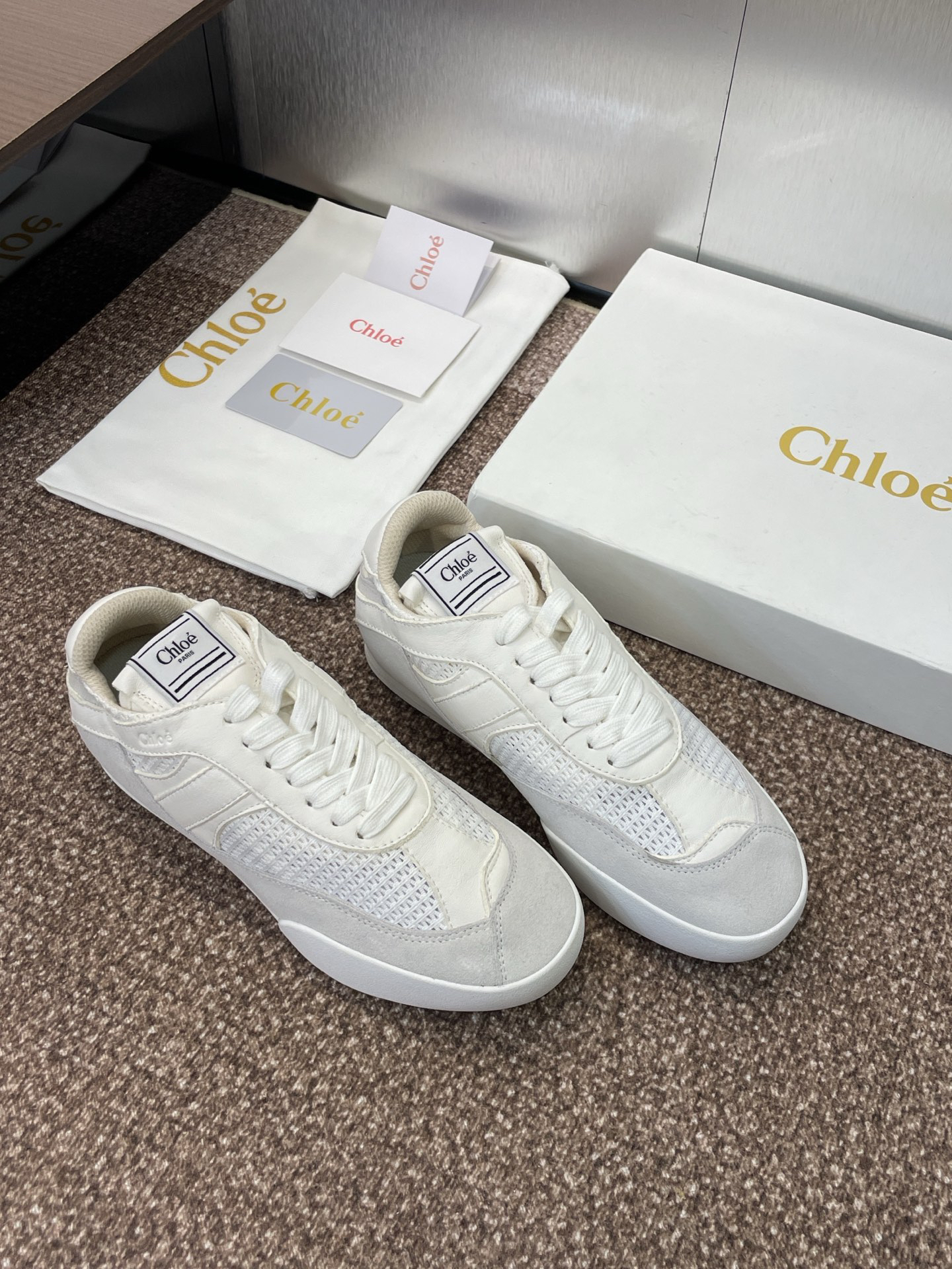 Chloe Leather Mesh Retro Sneakers White