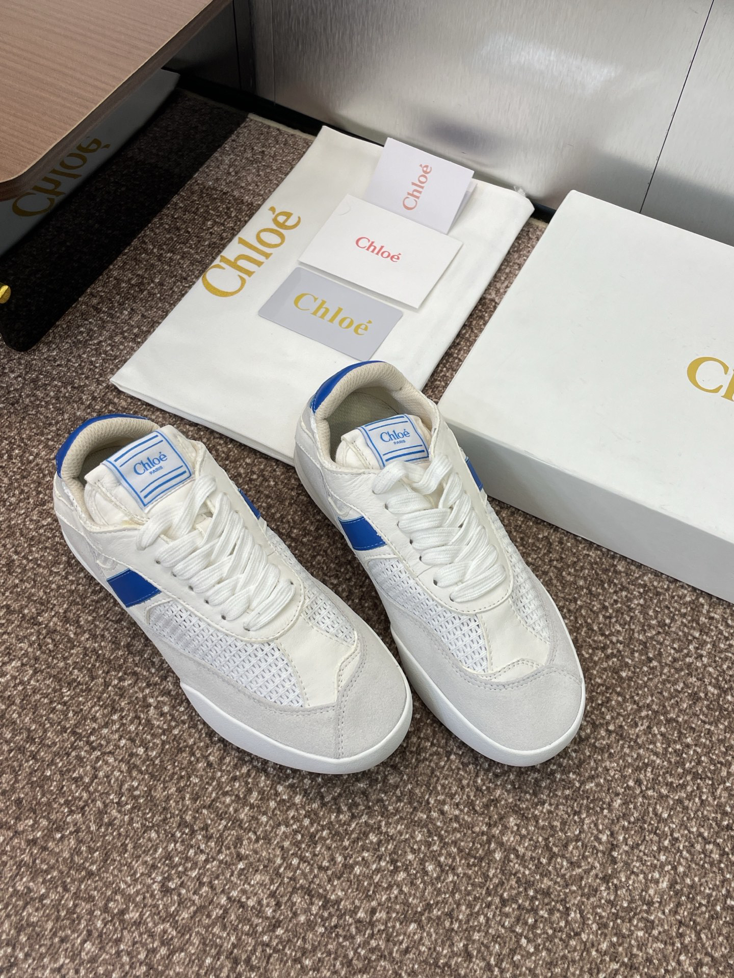 Chloe Leather Mesh Retro Sneaker White/Blue