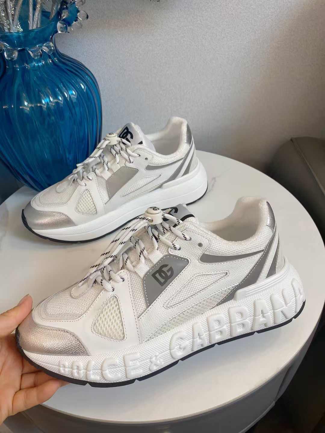 Dolce & Gabbana Leather Mesh Sneakers White/Silver