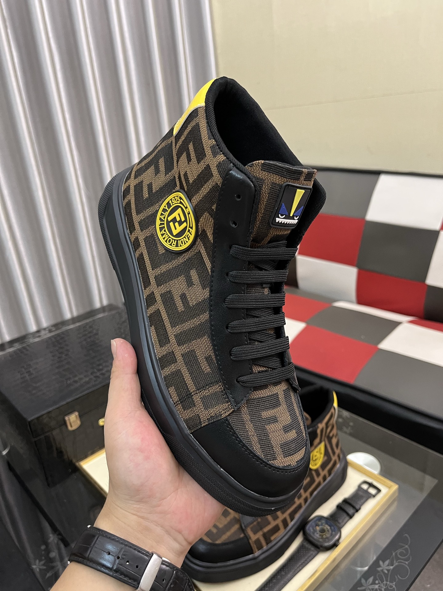 Fendi FF High-Top Sneakers Brown