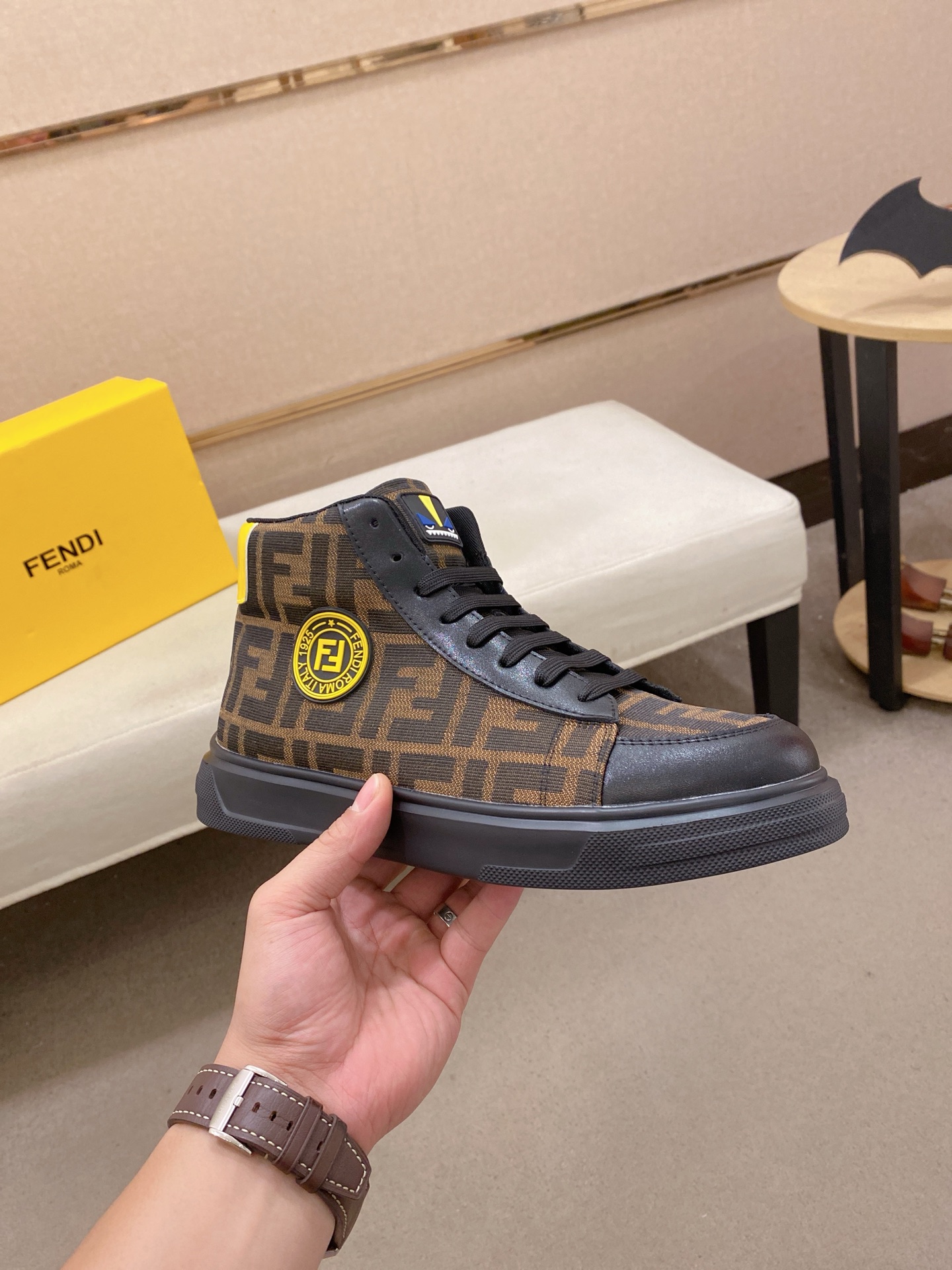 Fendi FF High-Top Sneakers Brown