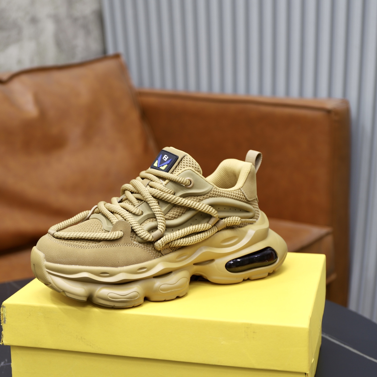 Fendi Breathable Mesh Chunky Sneakers Khaki