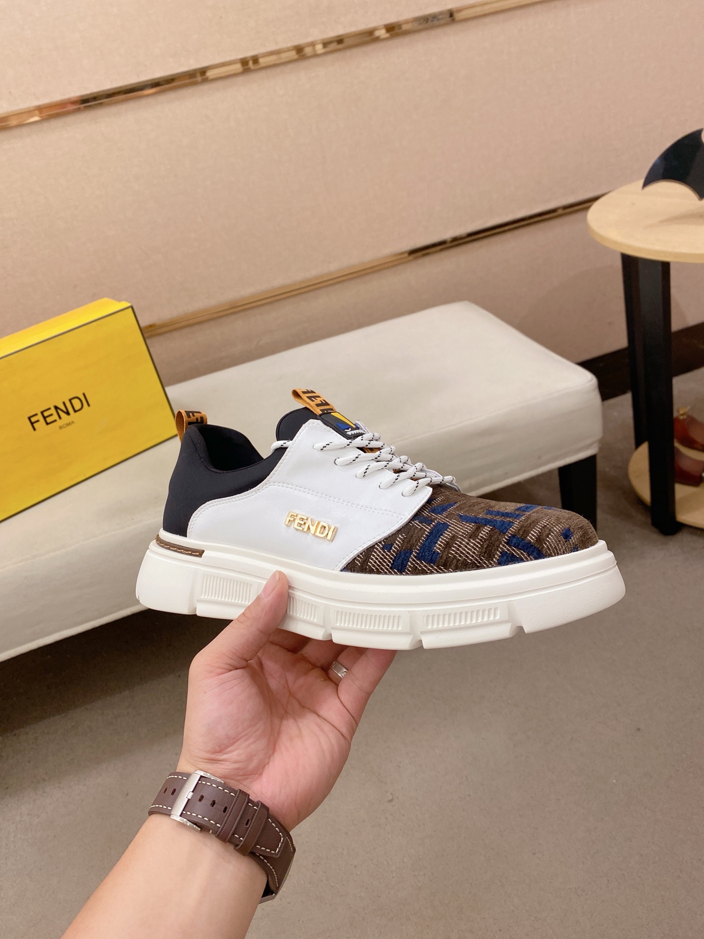 Fendi Leather Low-Top Sneakers Multi-color