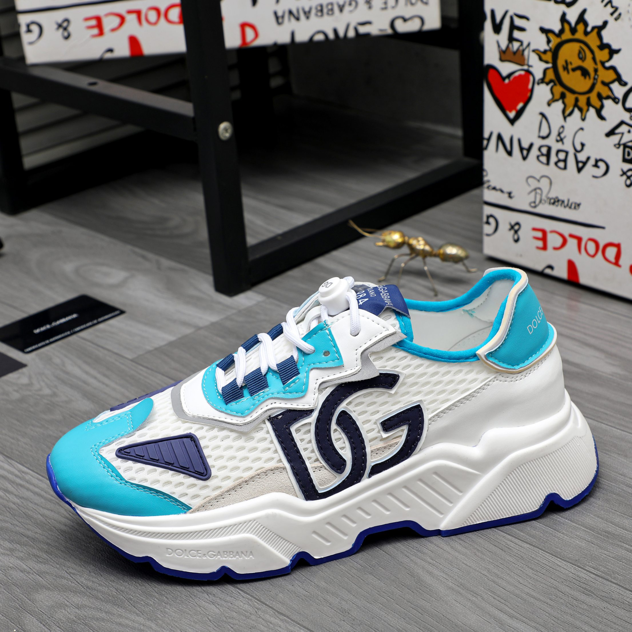 Dolce & Gabbana Mesh Leather Sneakers Blue