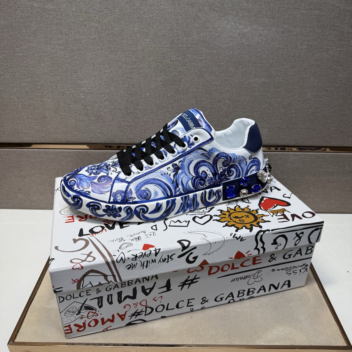 Dolce & Gabbana Baroque Low Sneakers Blue/White