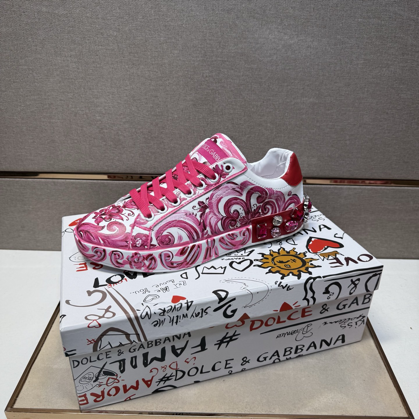 Dolce & Gabbana Baroque Low Sneakers Pink/White