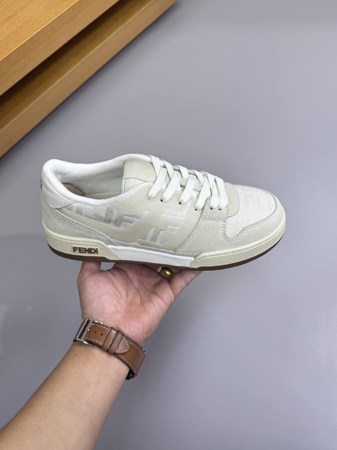 Fendi FF Canvas Suede Low-Top Sneakers White