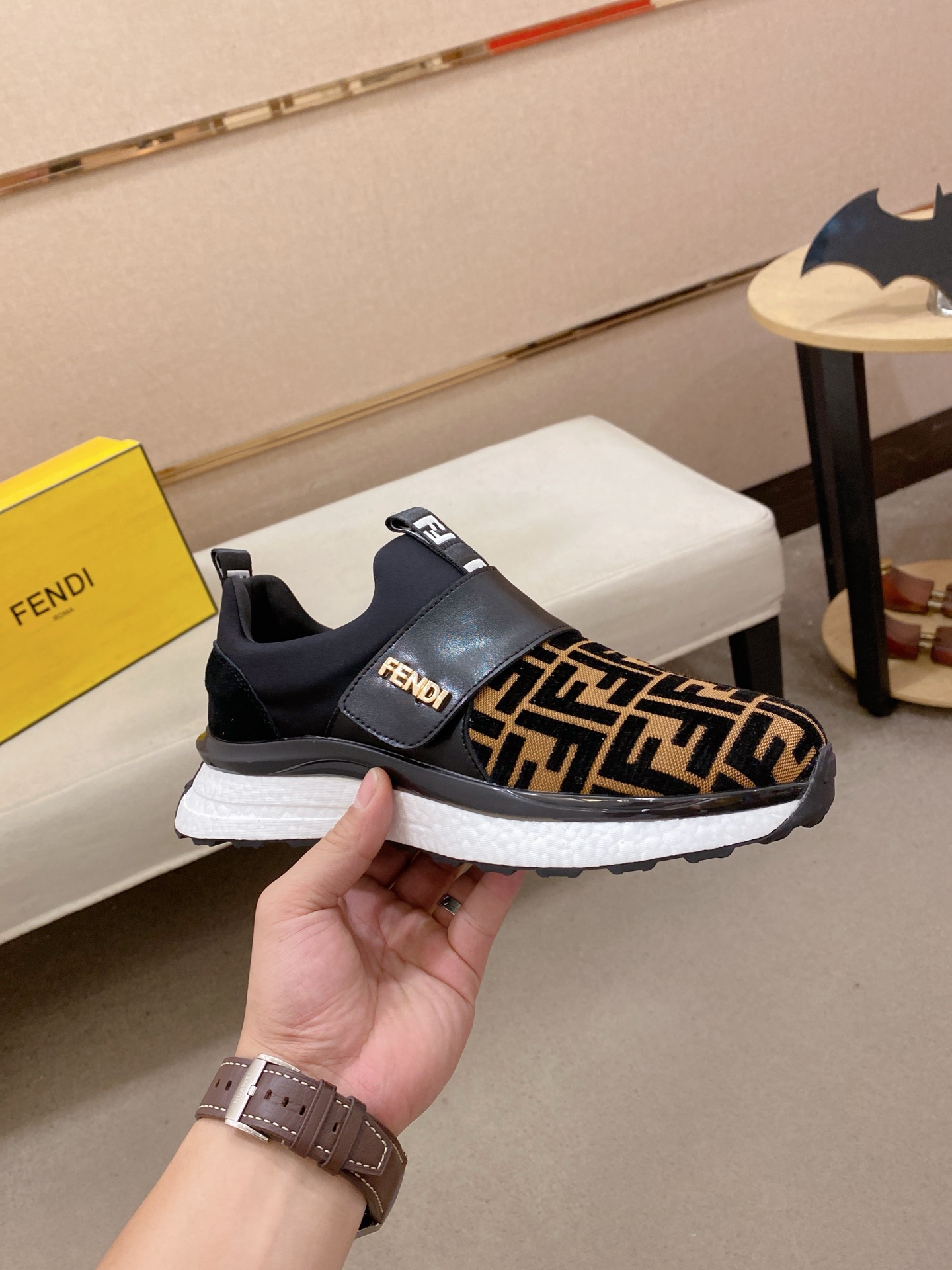 Fendi FF Knit Slip-On Sneaker Brown