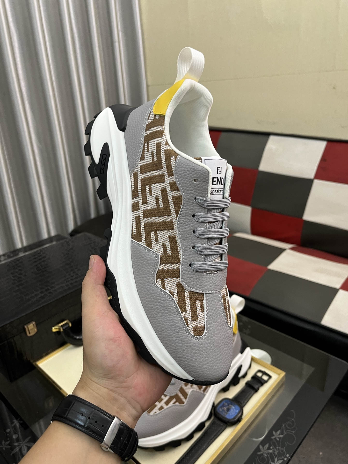 Fendi FF Knit Chunky Sneakers Gray