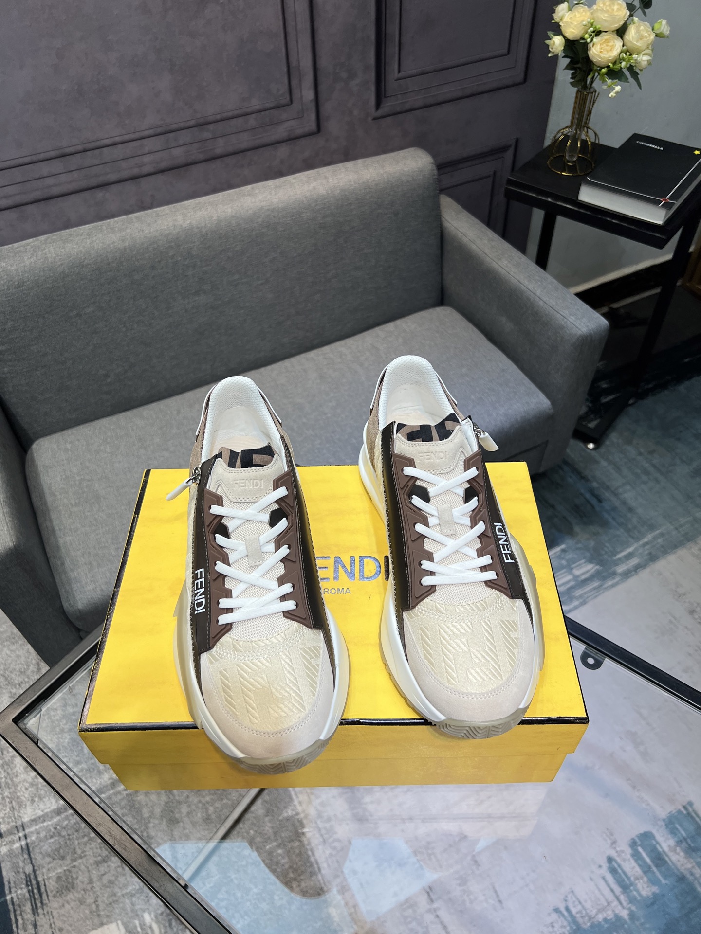 Fendi Flow Low-Top Sneakers Beige
