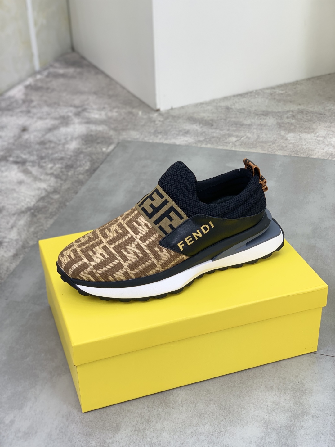 Fendi FF Logo Slip-On Driving Sneakers Brown