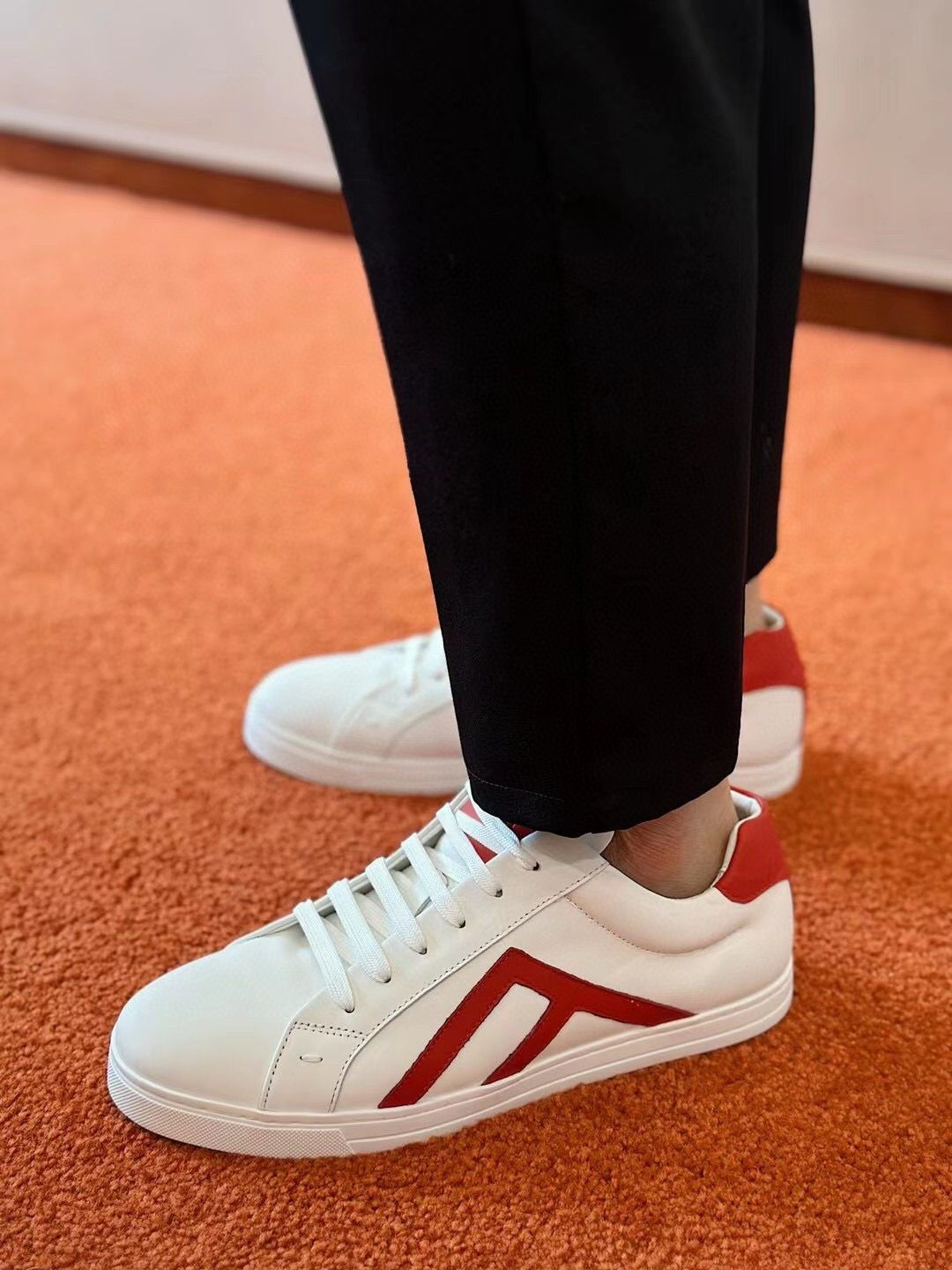 Fendi Leather Low-Top Sneakers White Red