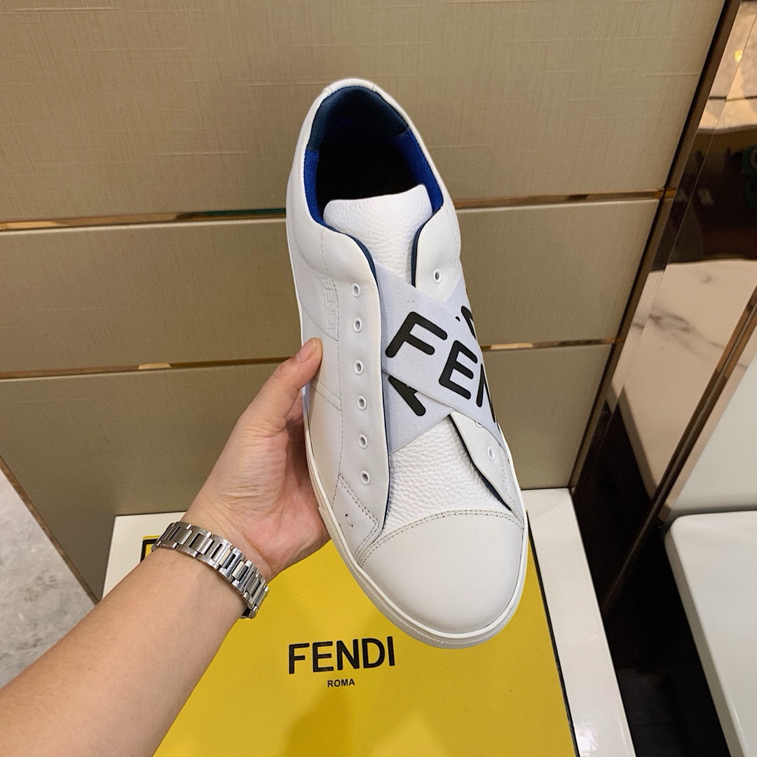 Fendi Leather Slip-On Sneakers White