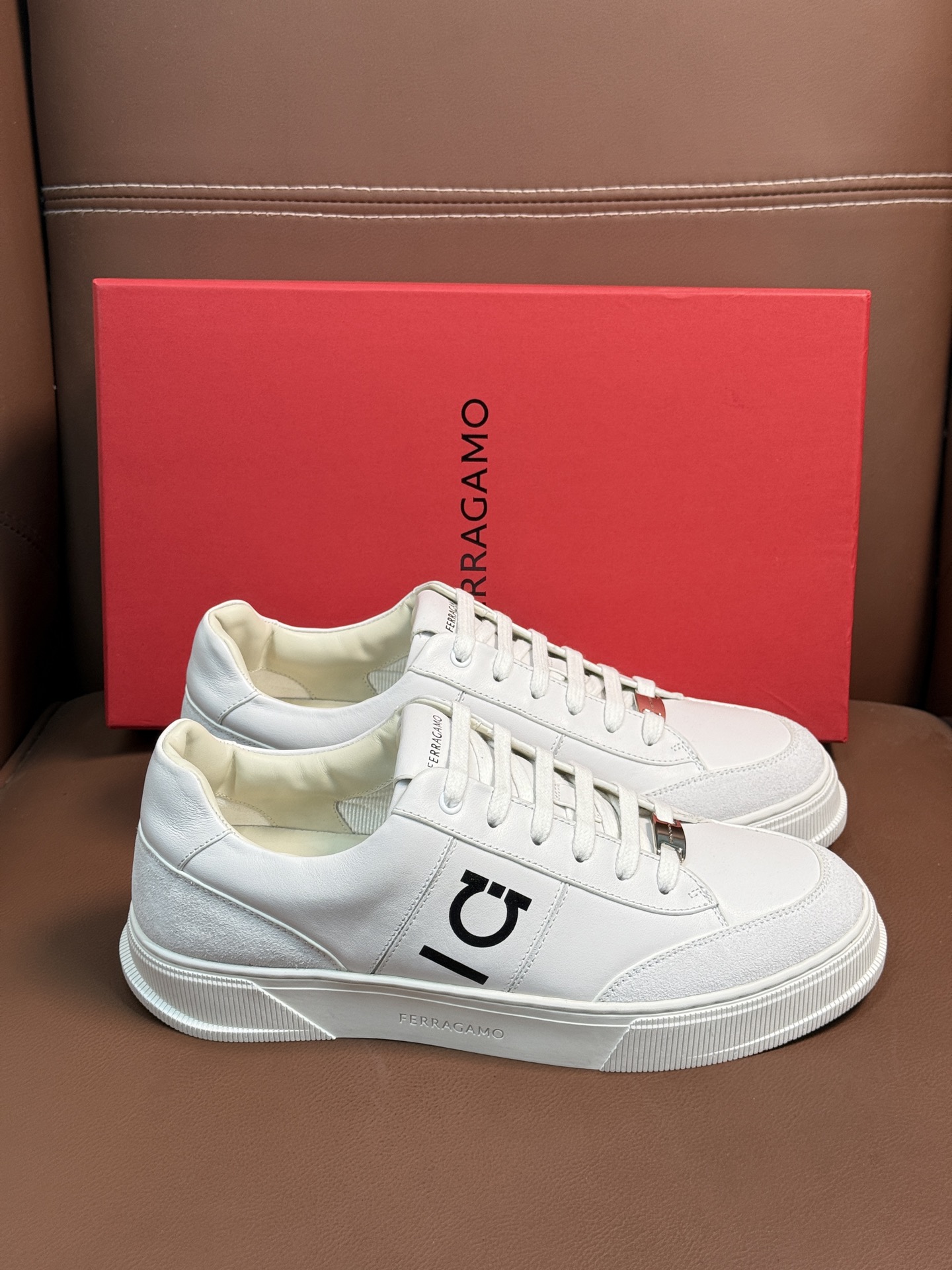 Ferragamo Gancini Leather Sneakers White