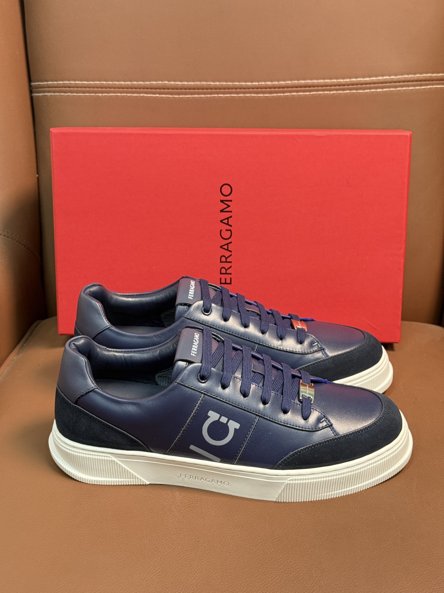 Ferragamo Nappa Leather Sneakers Navy