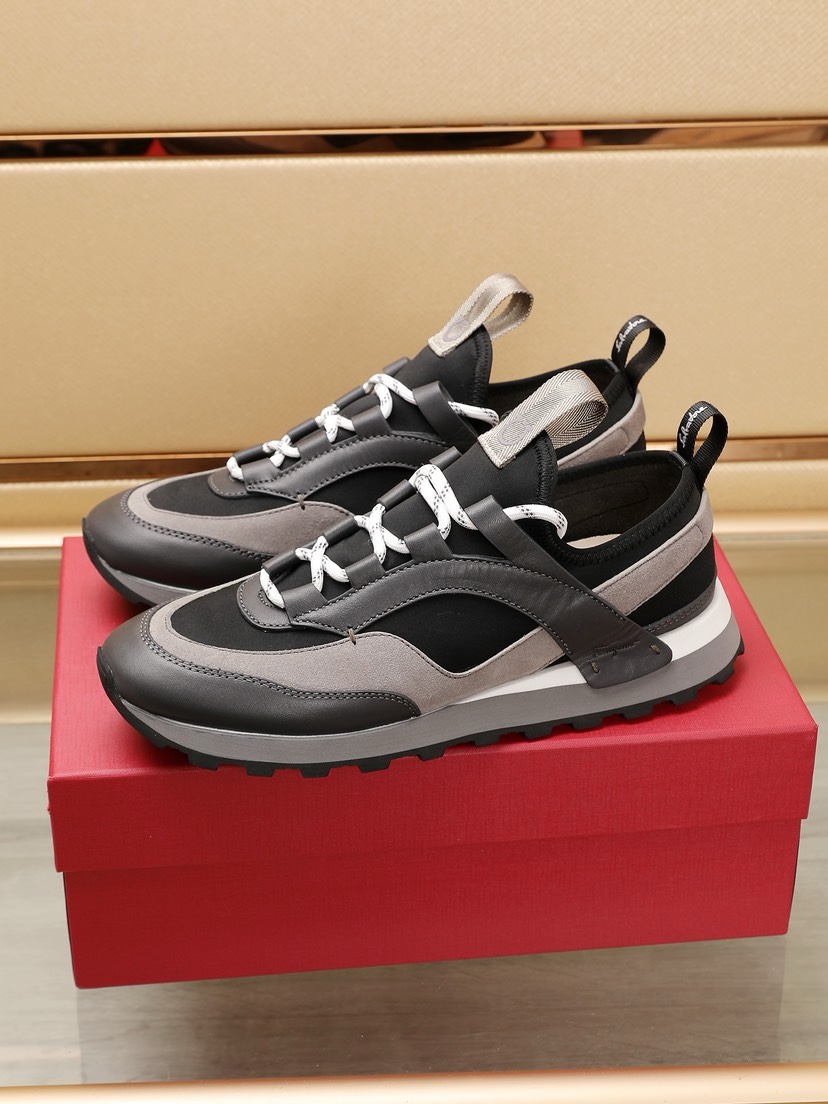 Ferragamo Leather Sport Runner Sneakers Black/Gray