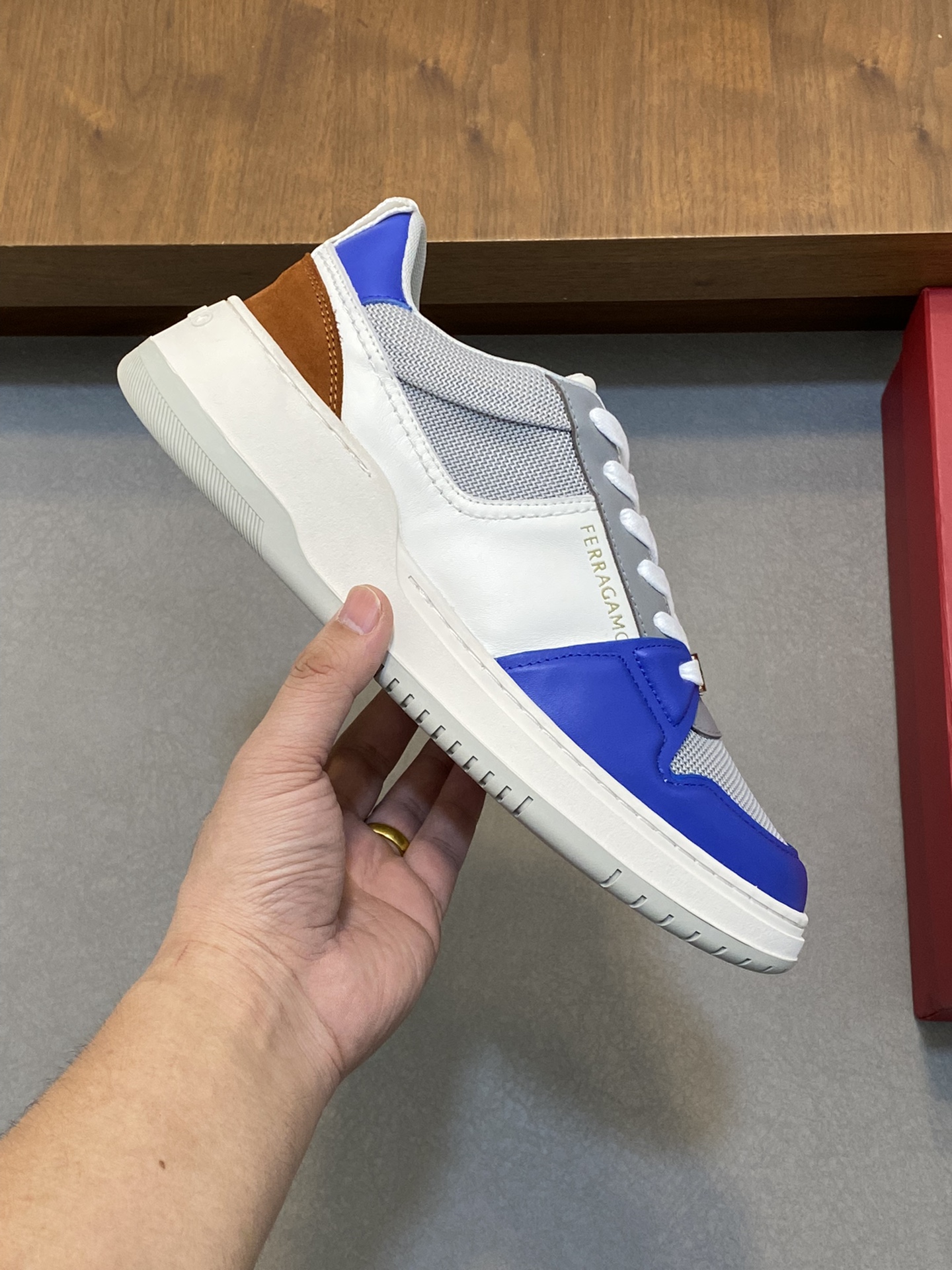 Ferragamo Nappa Leather Low-Top Sneakers Blue