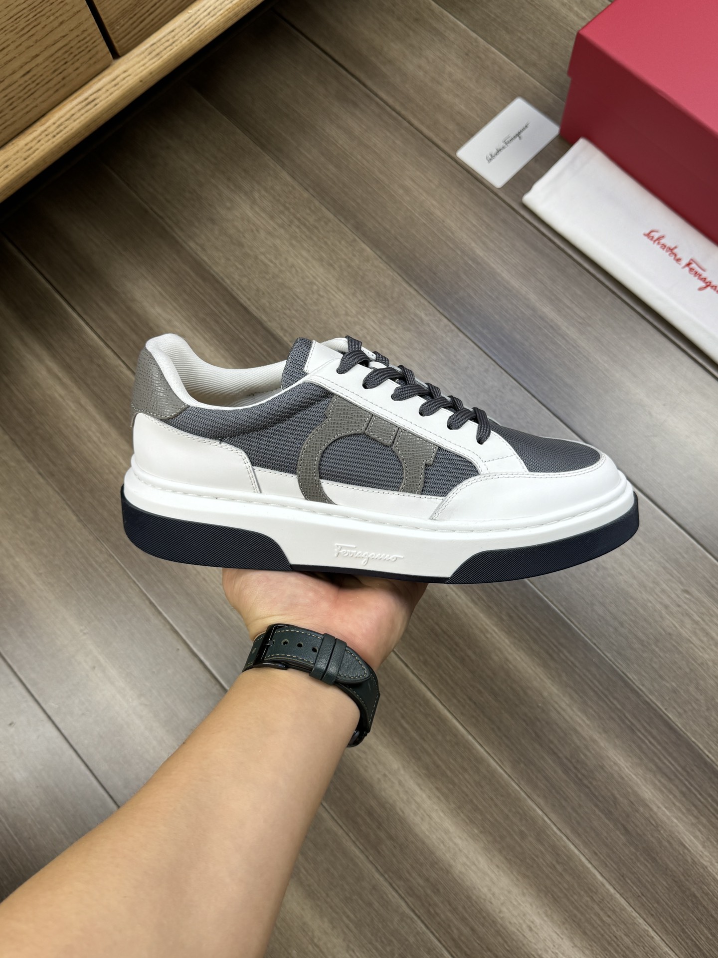 Ferragamo Logo Canvas Sneakers Grey
