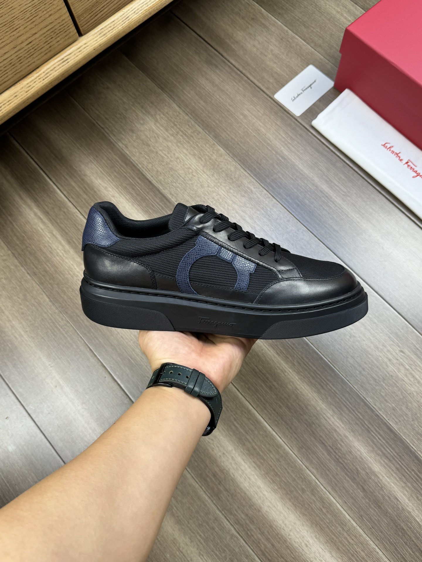 Ferragamo Logo Canvas Low-Top Sneakers Black