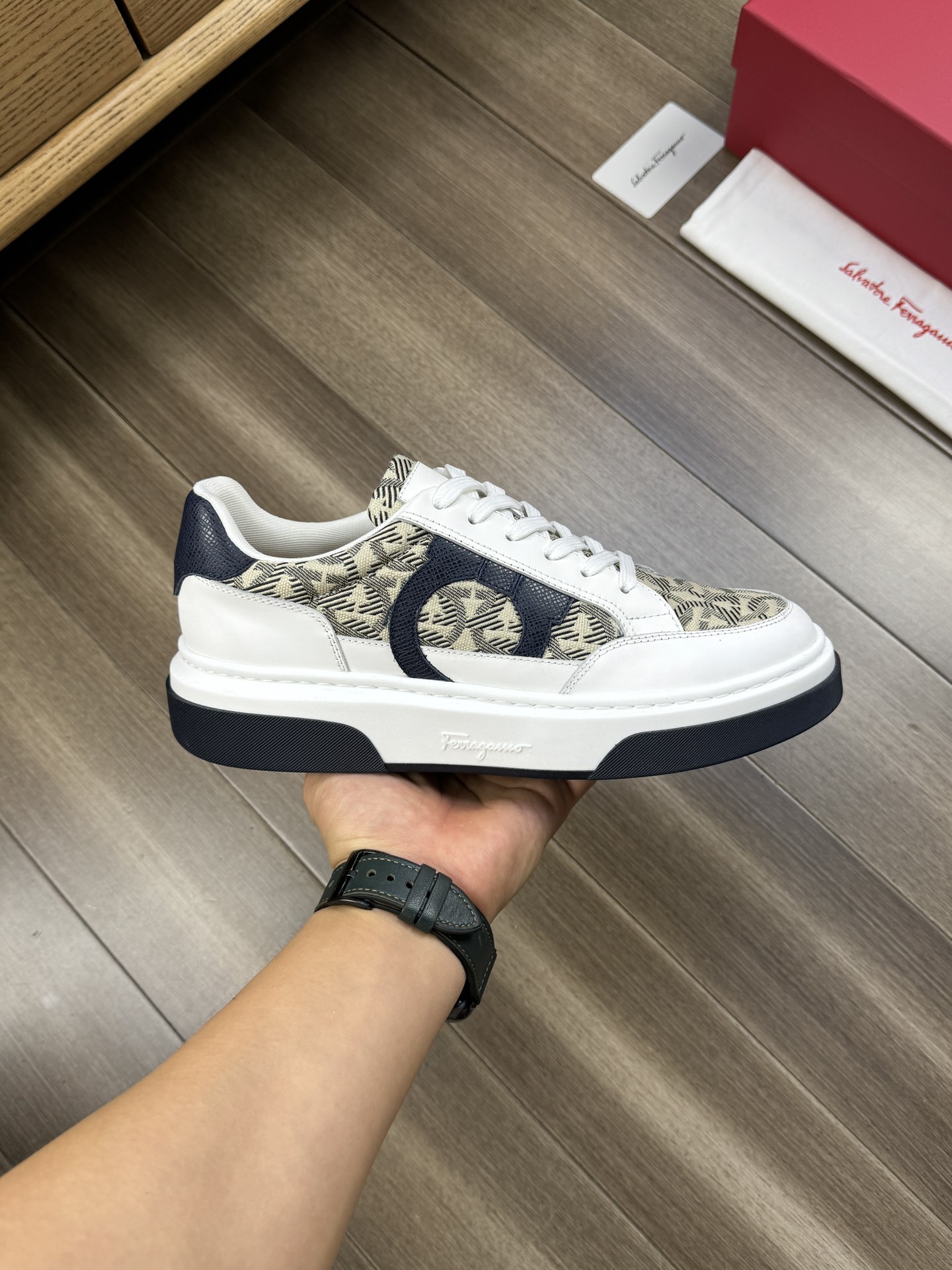 Ferragamo Monogram Low-Top Sneakers Navy