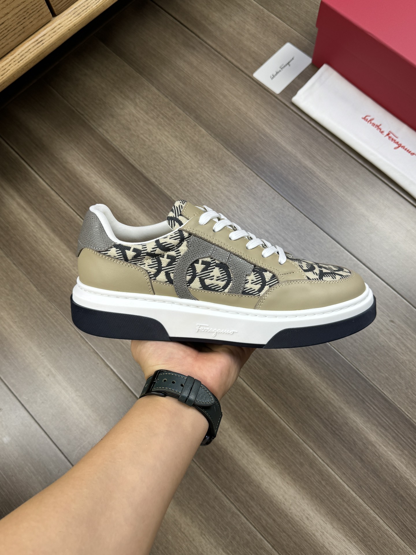 Ferragamo Gancini Canvas Sneakers Khaki