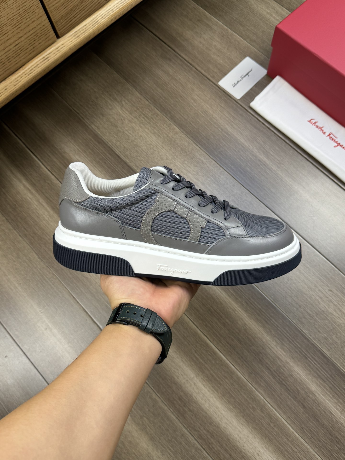 Ferragamo Logo Panel Sneakers Gray