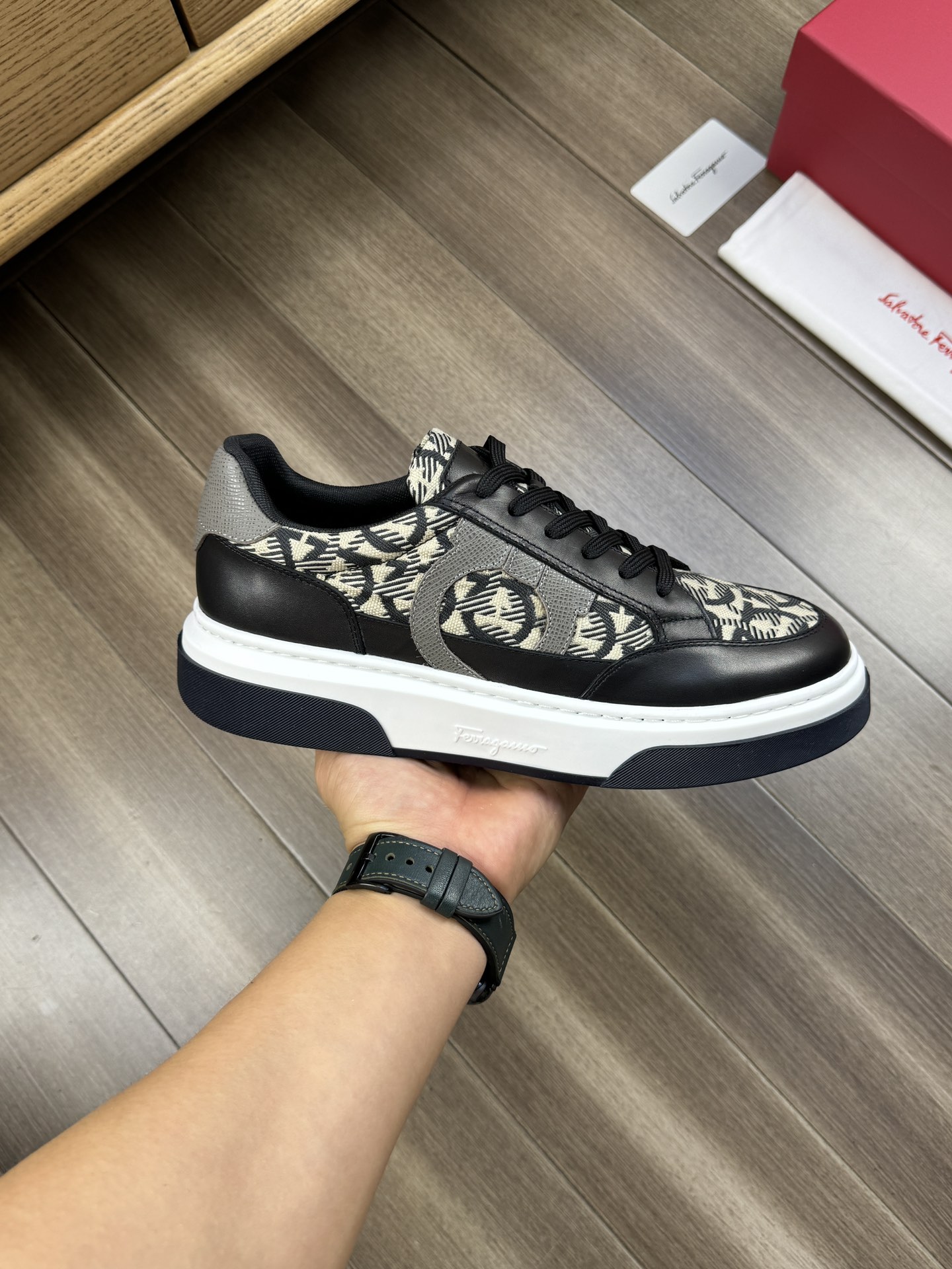 Ferragamo Logo Canvas Sneakers Black