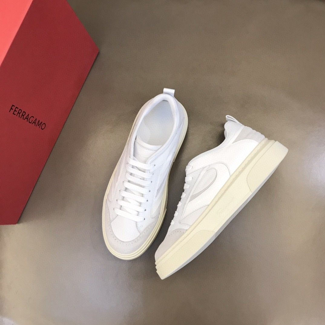 Ferragamo Calfskin Patchwork Sneakers White