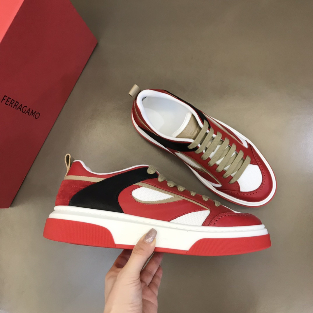 Ferragamo Panel Casual Sneakers Red