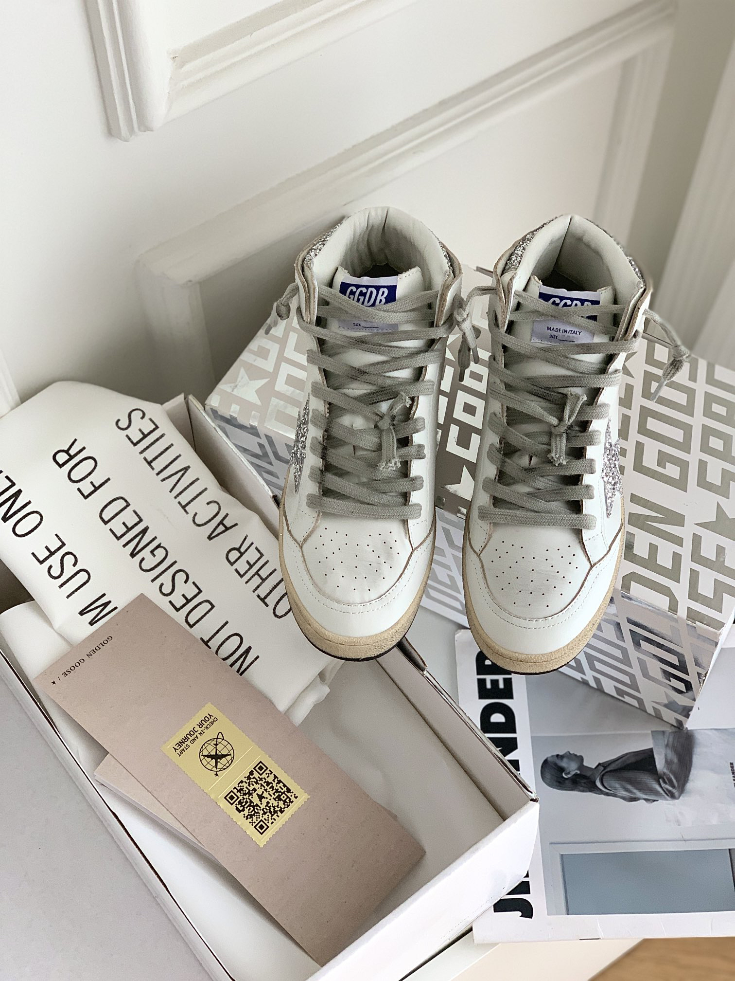Golden Goose Sky-Star High-Top Sneakers Silver