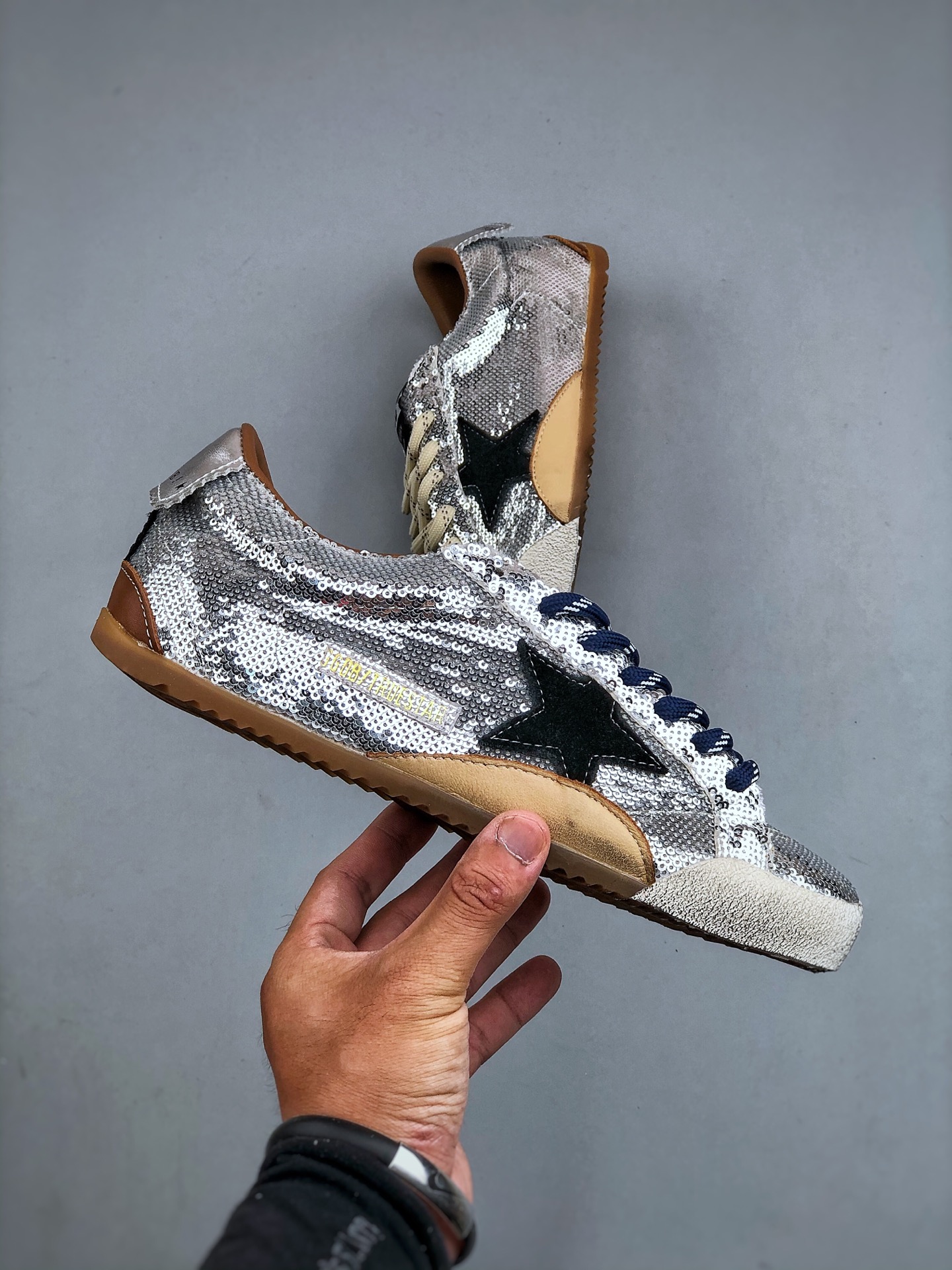 Golden Goose True Star Sequin Sneakers Silver