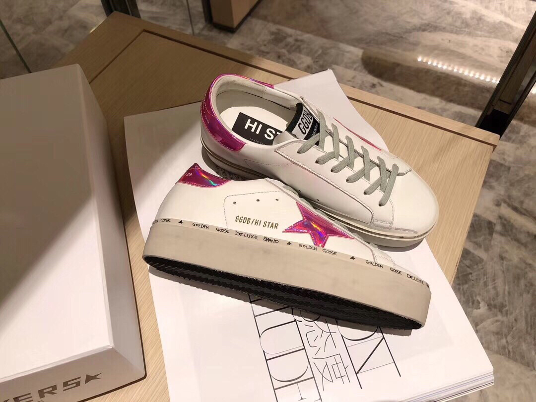 Golden Goose Hi Star Platform Sneakers Pink/White