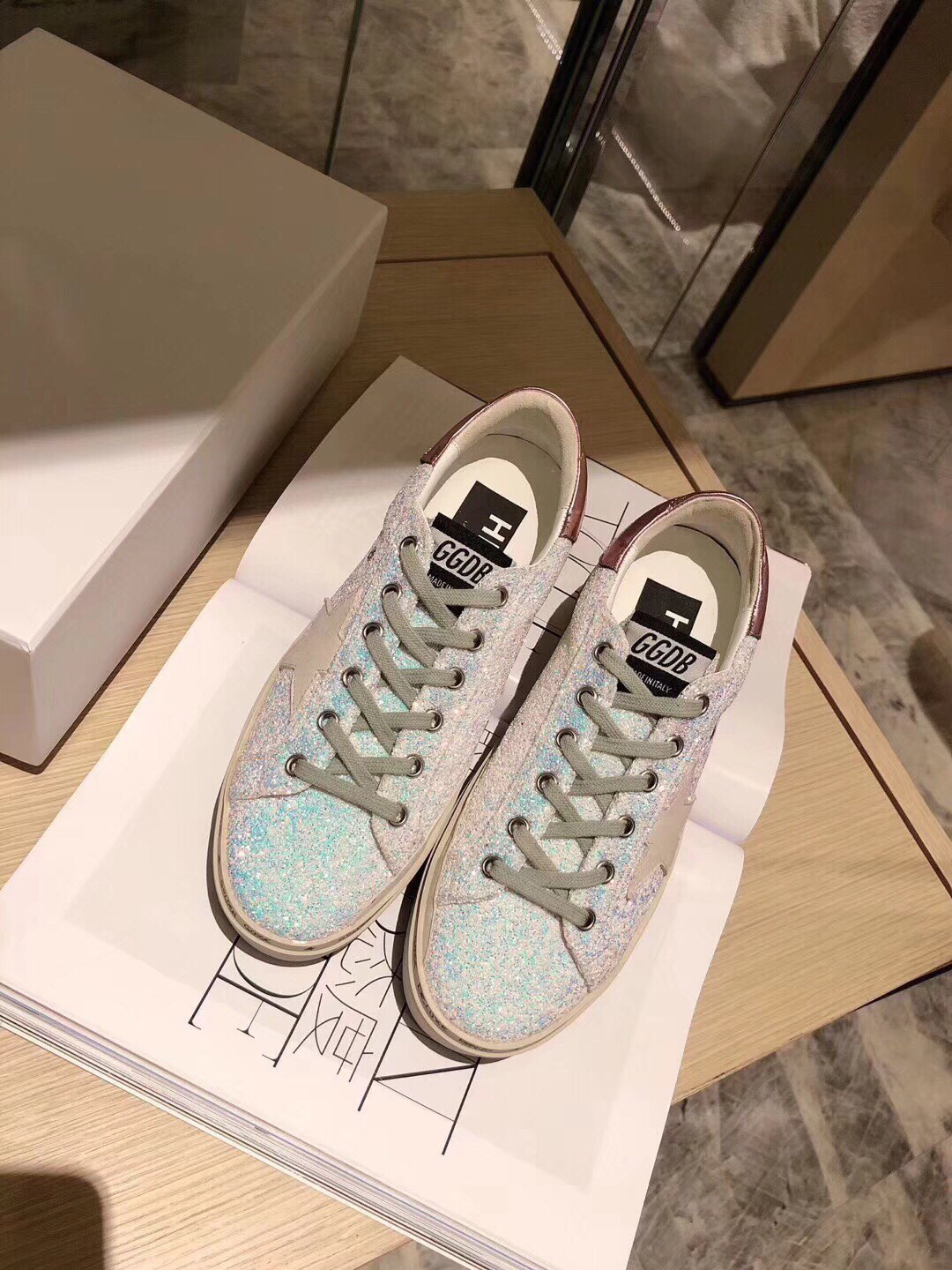 Golden Goose Hi Star Platform Sneakers Iridescent Silver