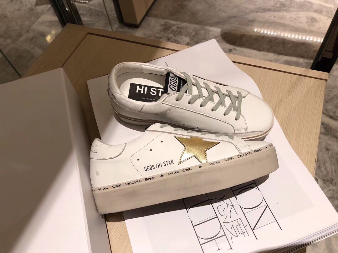 Golden Goose Hi Star Platform Sneakers White/Gold