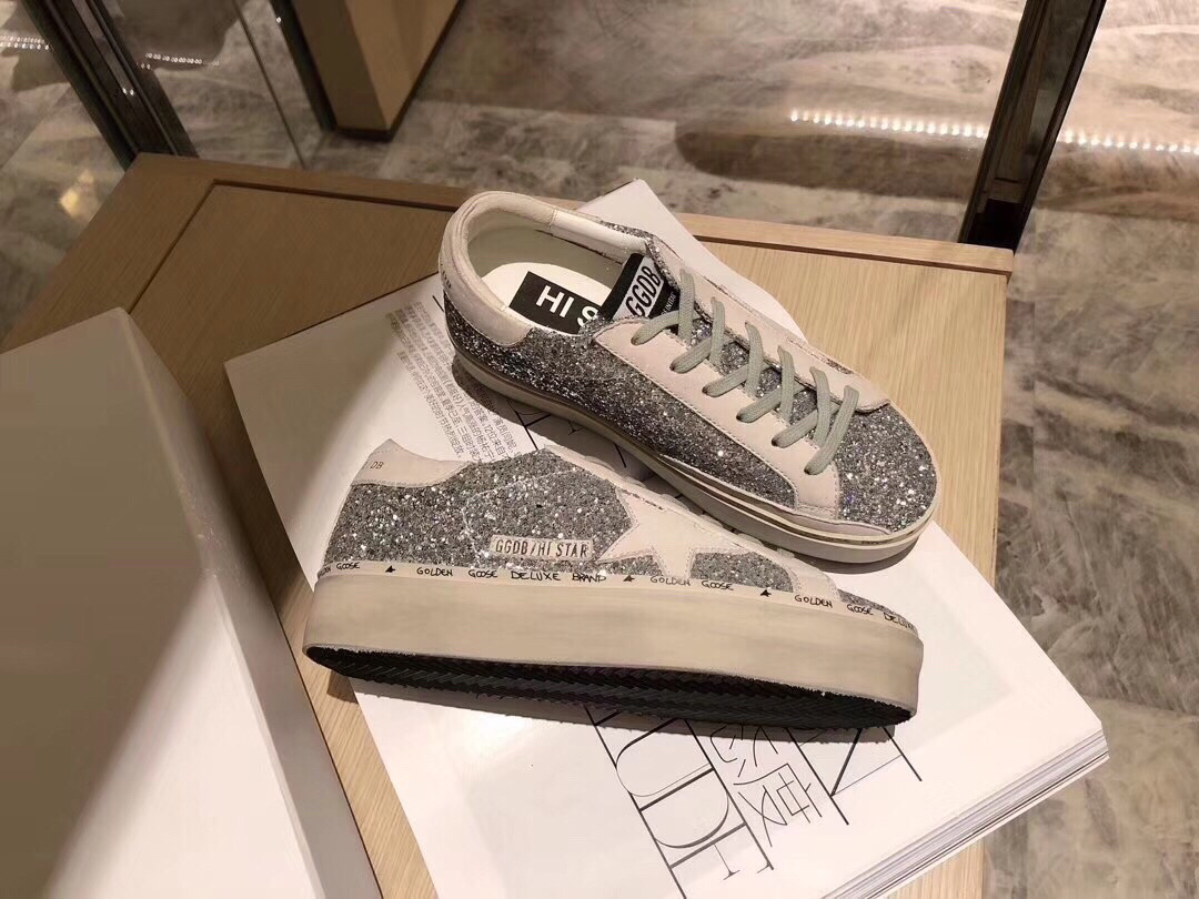 Golden Goose Hi Star Platform Sneakers Silver Glitter