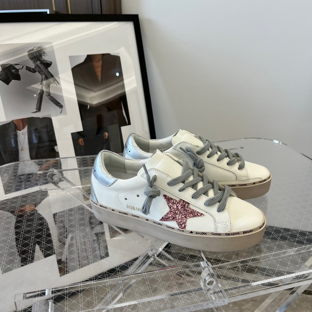 Golden Goose Hi Star Platform Sneakers White Pink Silver