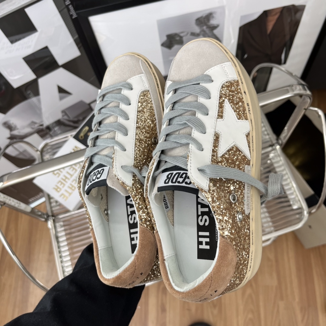 Golden Goose Hi Star Platform Sneakers Gold/White/Beige