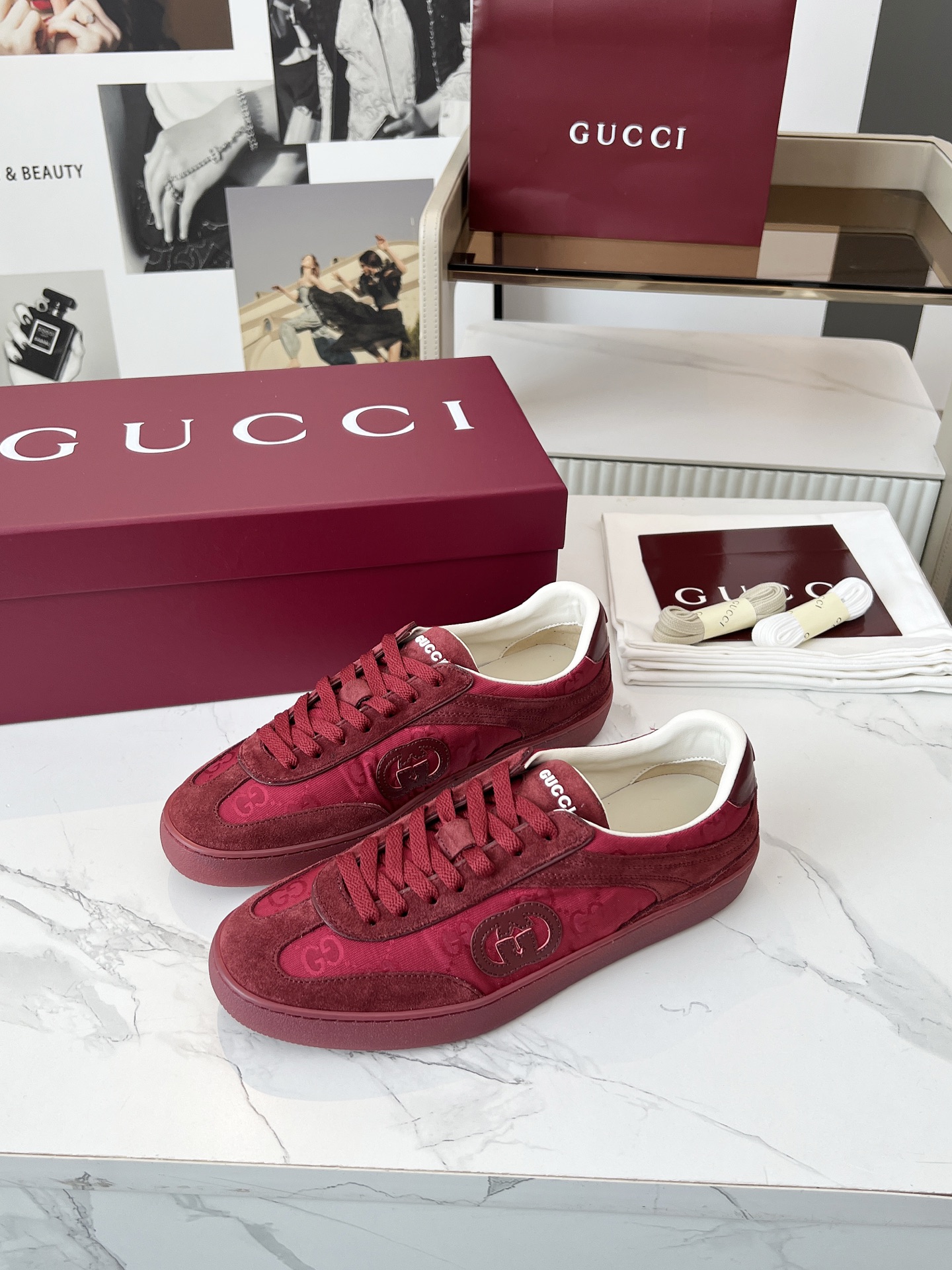 Gucci GG Monogram Trainer Sneakers Burgundy