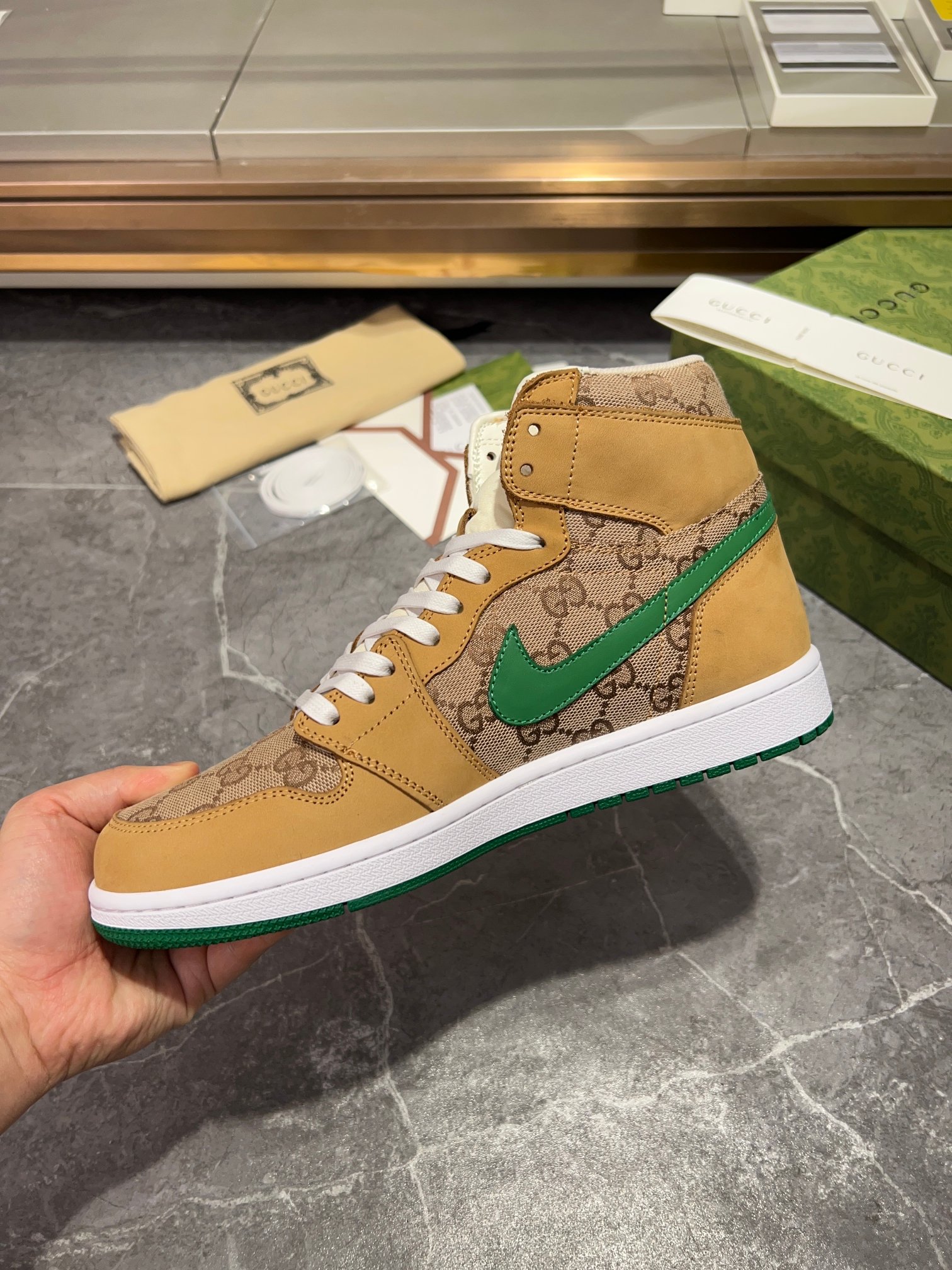 Gucci GG Canvas High-Top Sneakers Tan Green