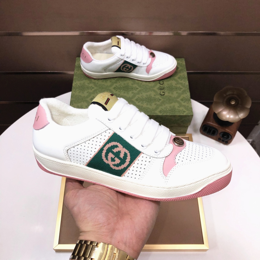 Gucci GG Knit Low-Top Sneakers White Green Pink