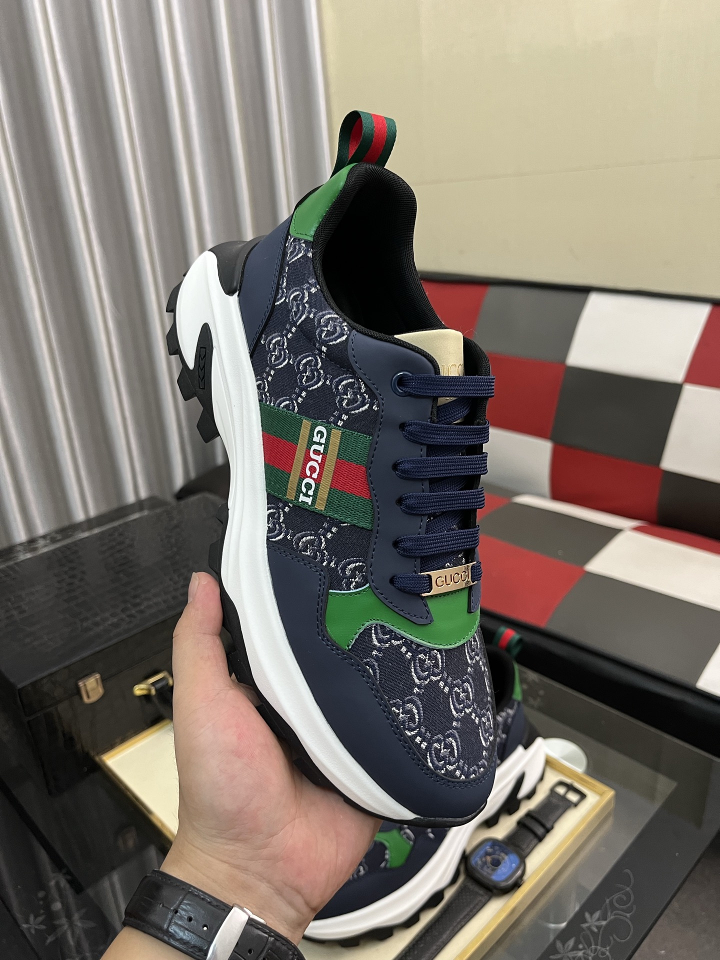 Gucci GG Canvas Chunky Sneakers Navy/Green/Red