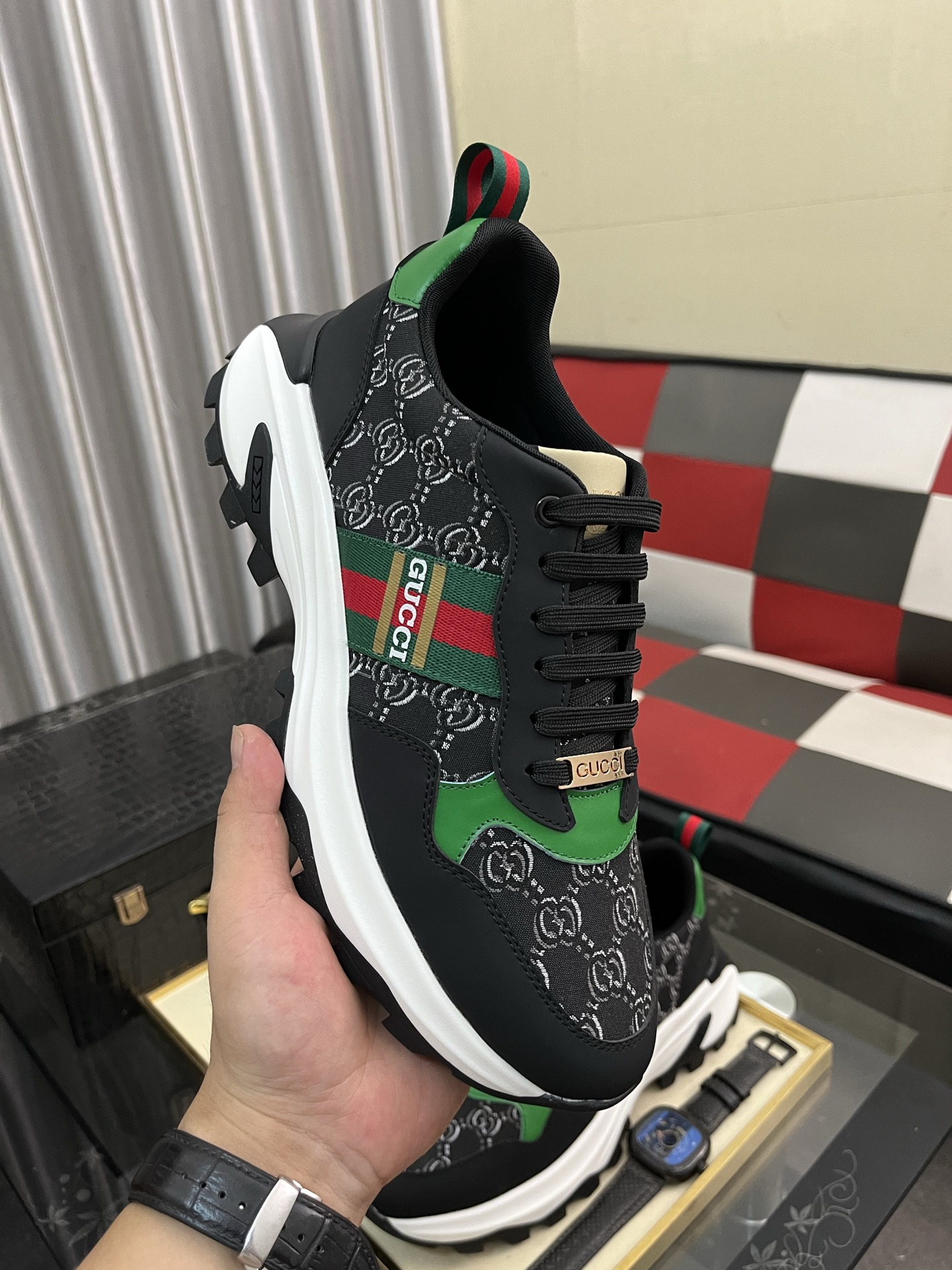 Gucci Web Stripe GG Sneakers Black/Green/Red